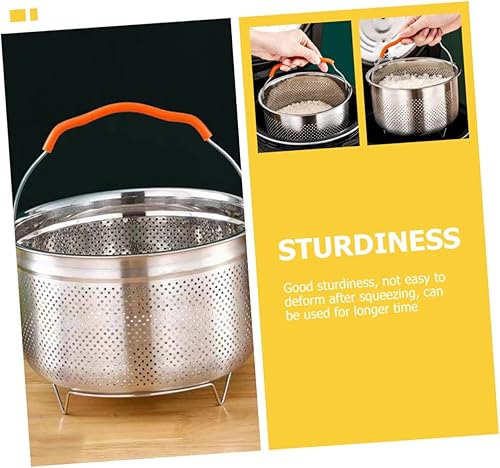 Miniatura 8 de HOMSFOU Vaporizador de arroz de acero inoxidable para verduras, cesta de vapor, estantes de vapor, para bolas de masa, colador de metal, ensalada,