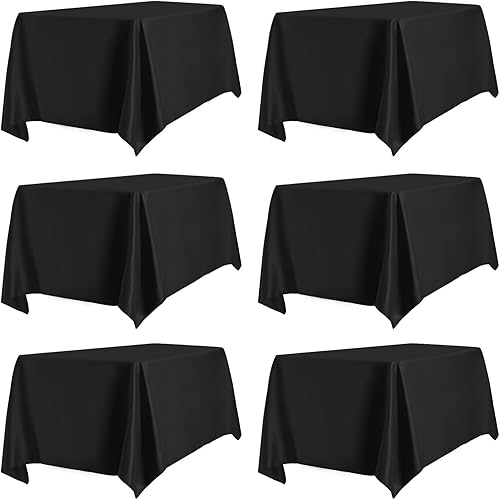 PureFit 6 Pack Black Table Cloths 60 x 126 Inch, Stain and Wrinkle Resistant Table Linen for 6 Ft Rectangle Table, Polyester Table Covers for Dining Table, Wedding, Party, Banquet and Camping