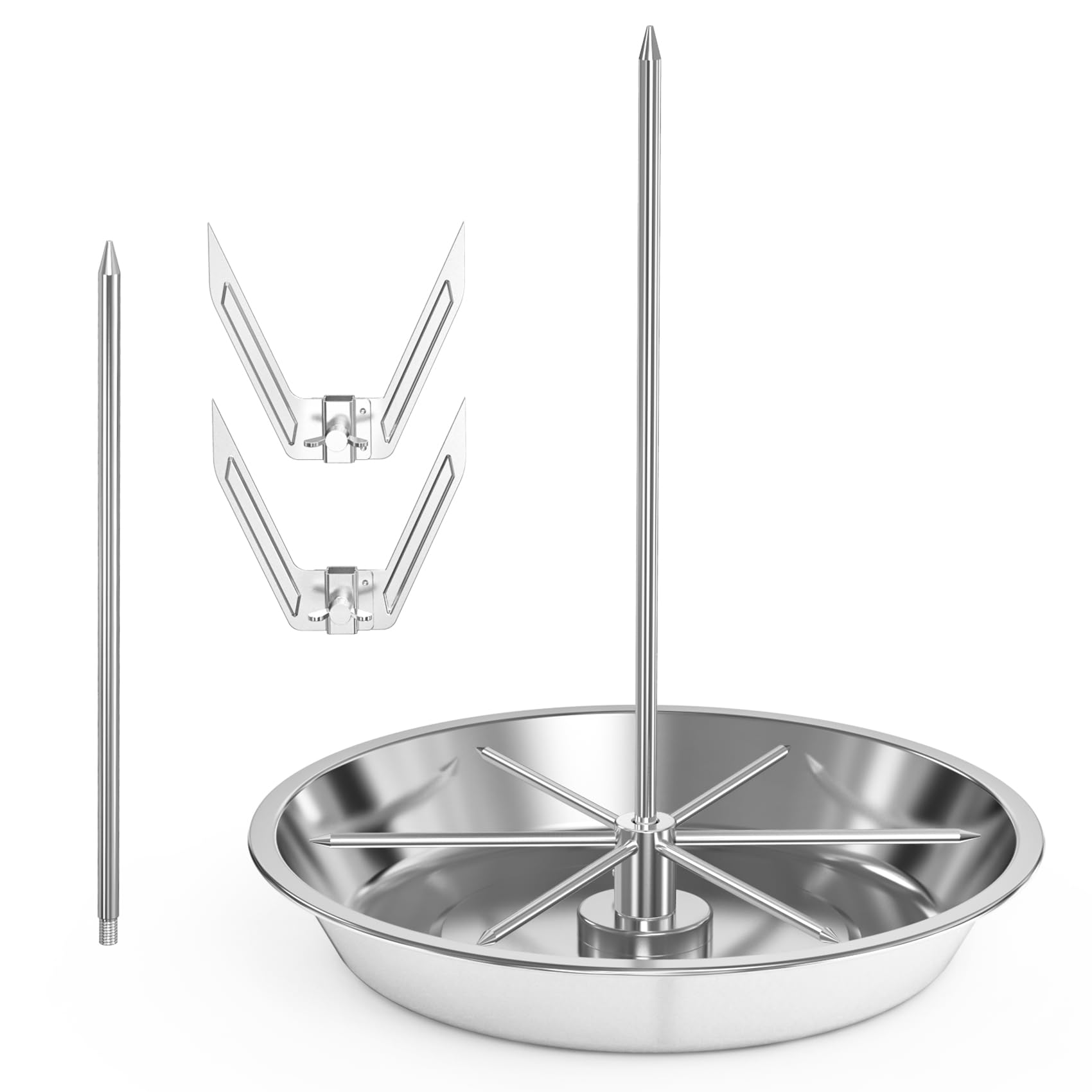 Onlyfire Spiedino Verticale Multifunzione per Barbecue, Spiedo per Carne in Acciaio Inossidabile con Forchette Rimovibili per Pollo e 2 Diverse Misure di Spiedi per Shawarma, Pollo Intero, Pesce