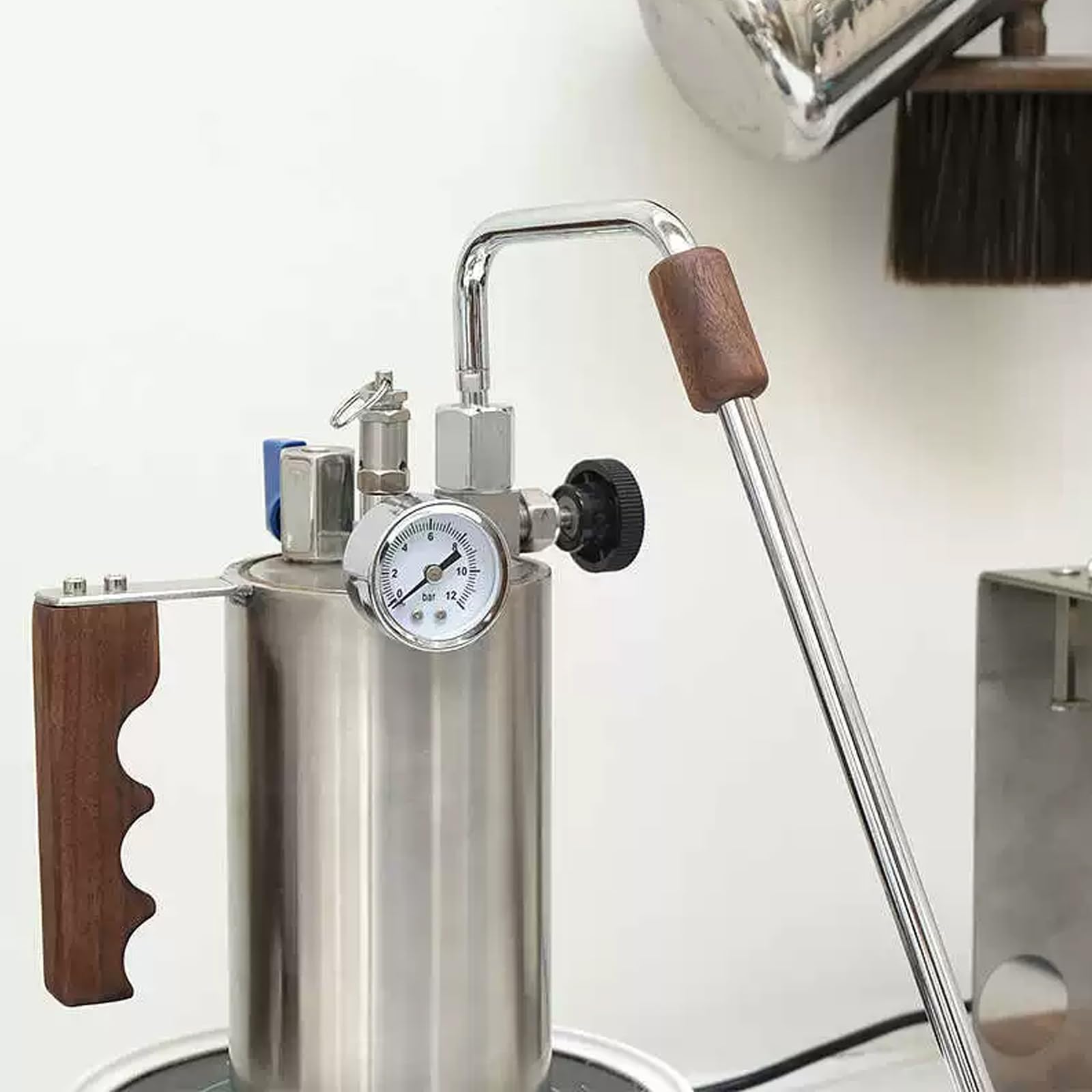 Schiumatore per Latte Commerciale, Macchina per Schiumare Acqua Bollente a Vapore da 4 Bar, con Ugello a 3 Fori E Manometro della Pressione dell'Aria, Bollitore da 500 Ml