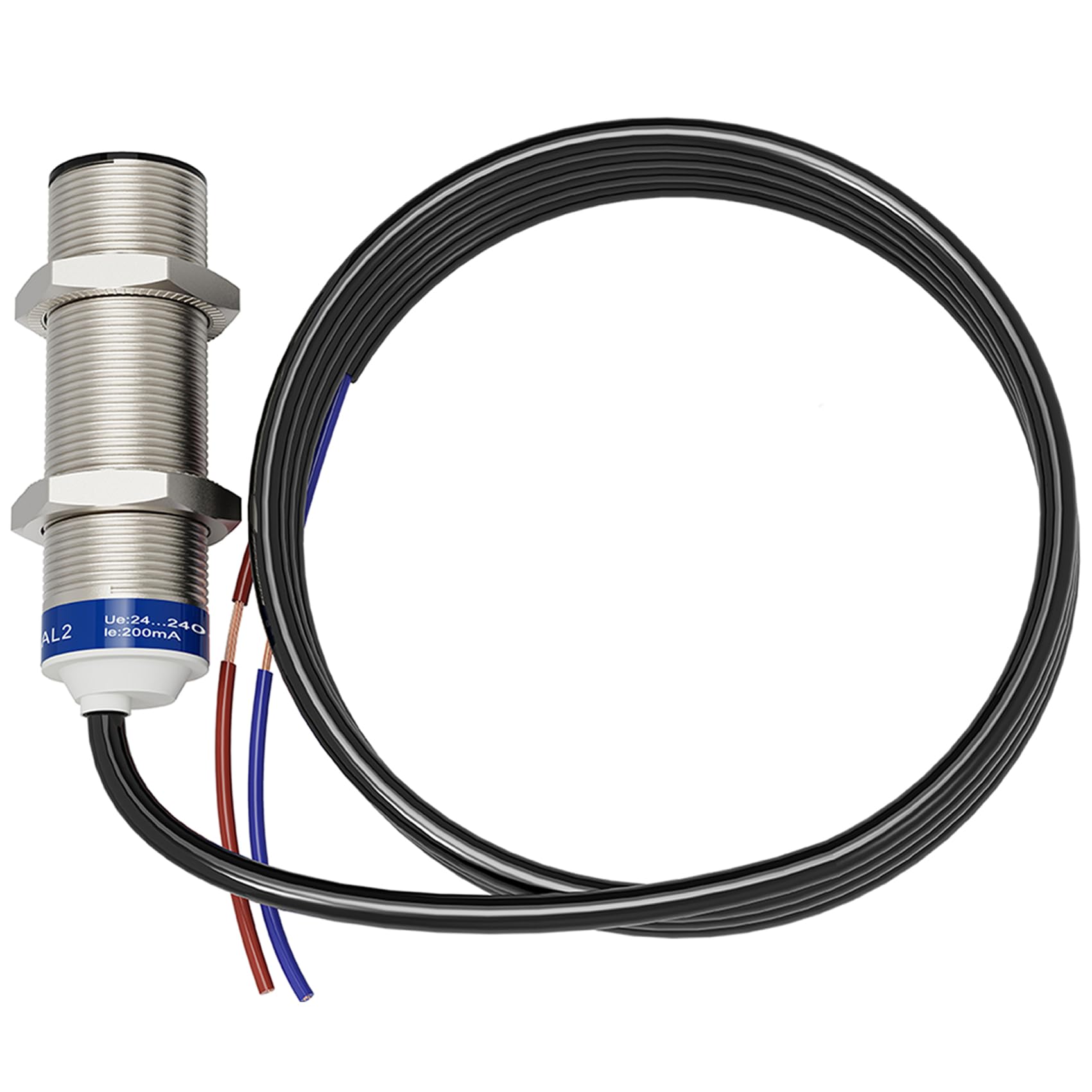 XS618B1MAL2 Universal Inductive Proximity Sensor, 2-m Electrical Cable, 2-Wire AC/DC Wiring for PNP or NPN Input, NO Contact Output, Embedded Installation, Multi-Function