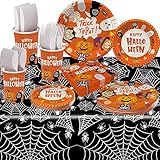 169PCS Halloween Plates Cup Napkins Cutlery and Tablecloth for SERVE 24 Disposable Tableware Paper P