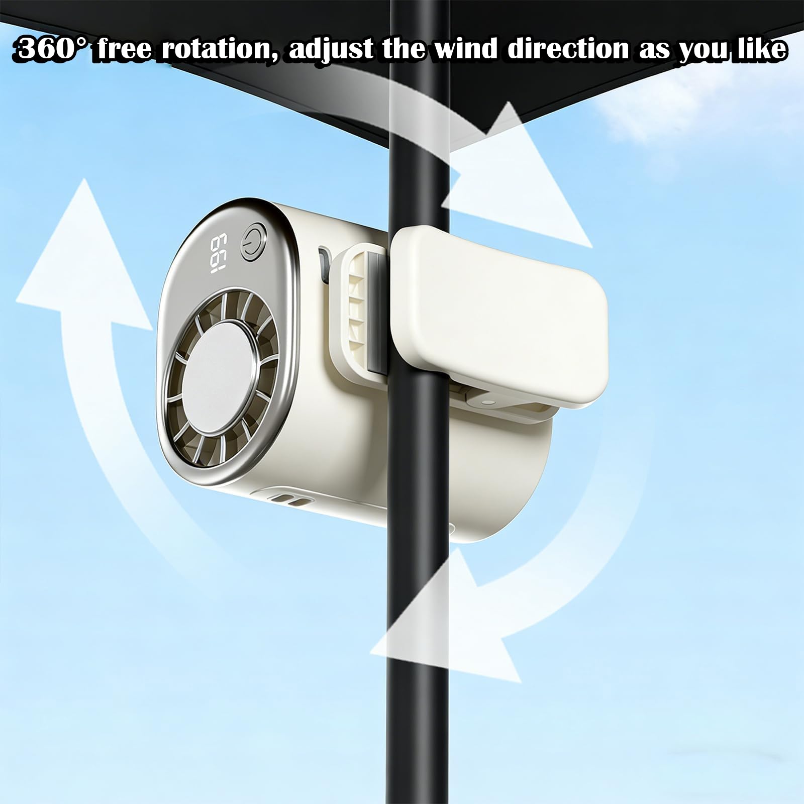 2026 Car Clip on Air Conditioner Fan with LED Display - 360° Rotation, 199 Speeds Adjustable, USB Rechargeable Personal Cooling Fan, for Car Visor, Backseat Kids, Office Desk (Black,Standard) — view 4
