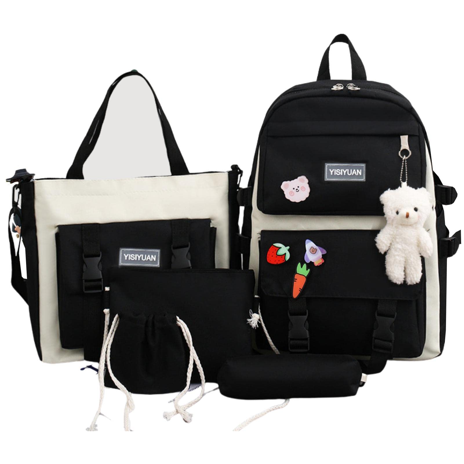 Generic School backpack set for girls, 5 in 1 school backpack combo, includes backpack, pencil bag, small storage bag, handbag, small shoulder bag