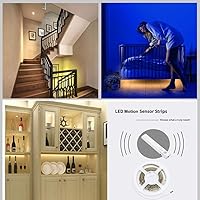 Vista 5 de Luz de armario con sensor de movimiento, tira de luces LED de 4.9 ft, encendido y apagado automático PIR, funciona con pilas, 6000 K blanco