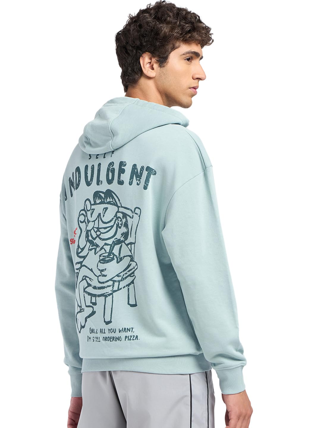 Bewakoof Oficjalna męska bluza z kapturem Garfield Merchandise z kapturem z pełnym rękawem z nadrukiem graficznym