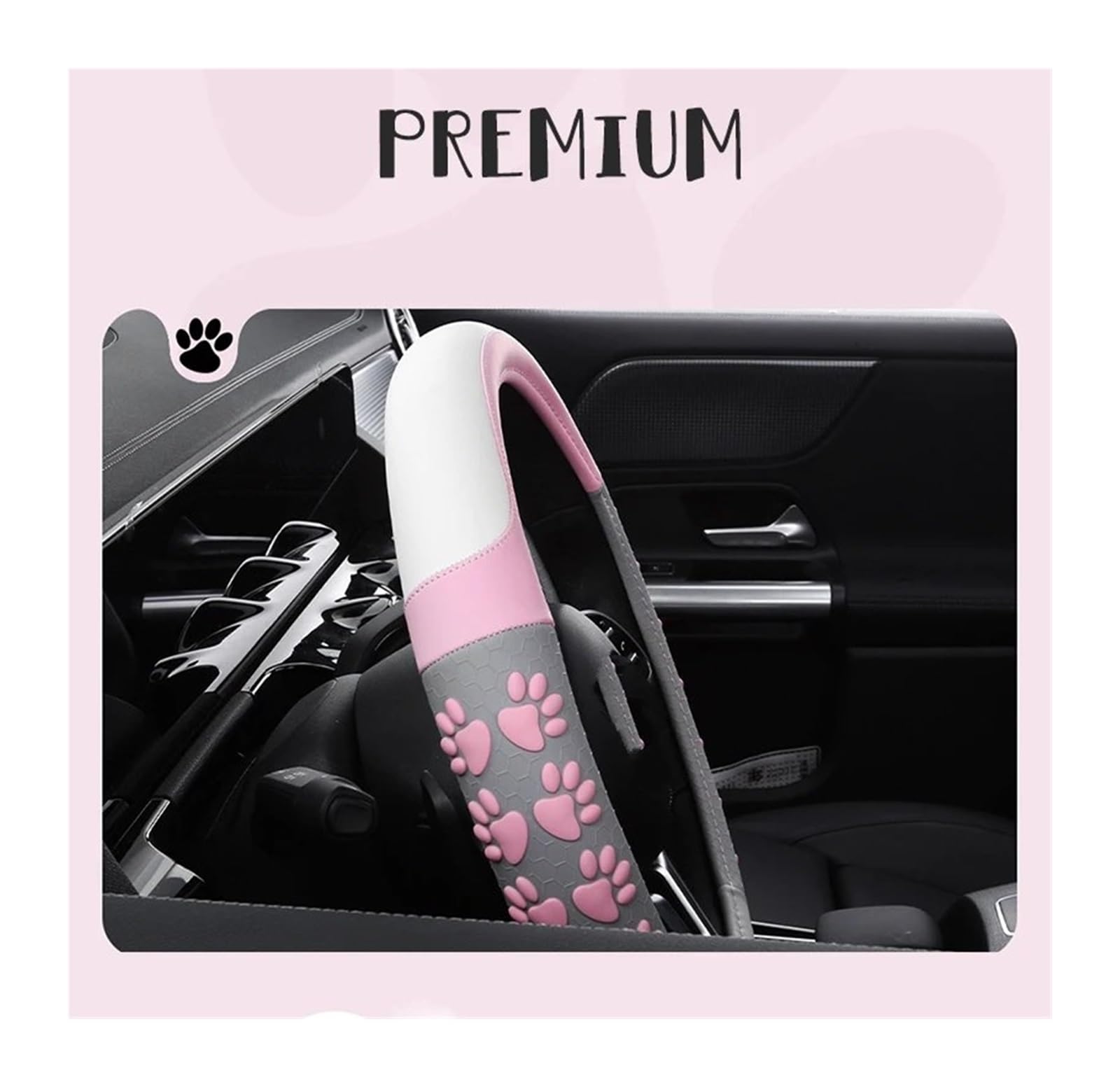 Funda para Volante Funda Universal para Volante De Coche De 38 Cm con Diseño De Garras De Gato, De Piel, Color Rosa Protector Volante(O Gray)