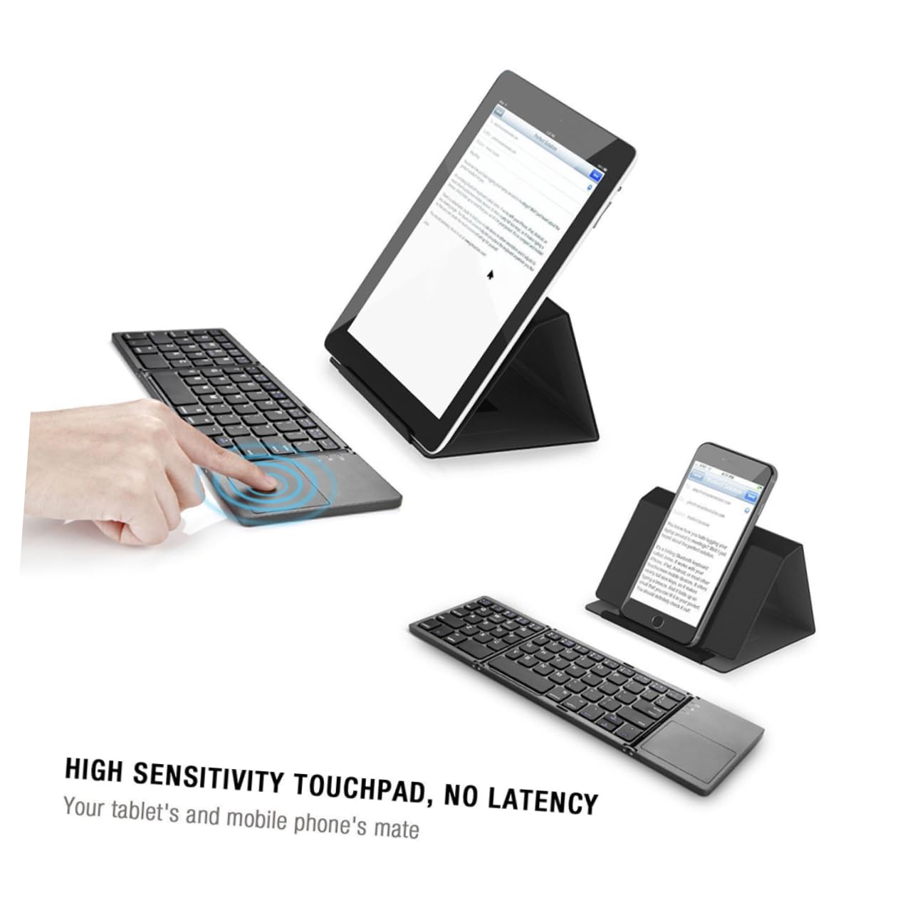 Tofficu Tastiera Wireless Pieghevole per Tablet Tastiera a Connessione senza Fili Abs Resistente Touchpad per Computer e Smartphone