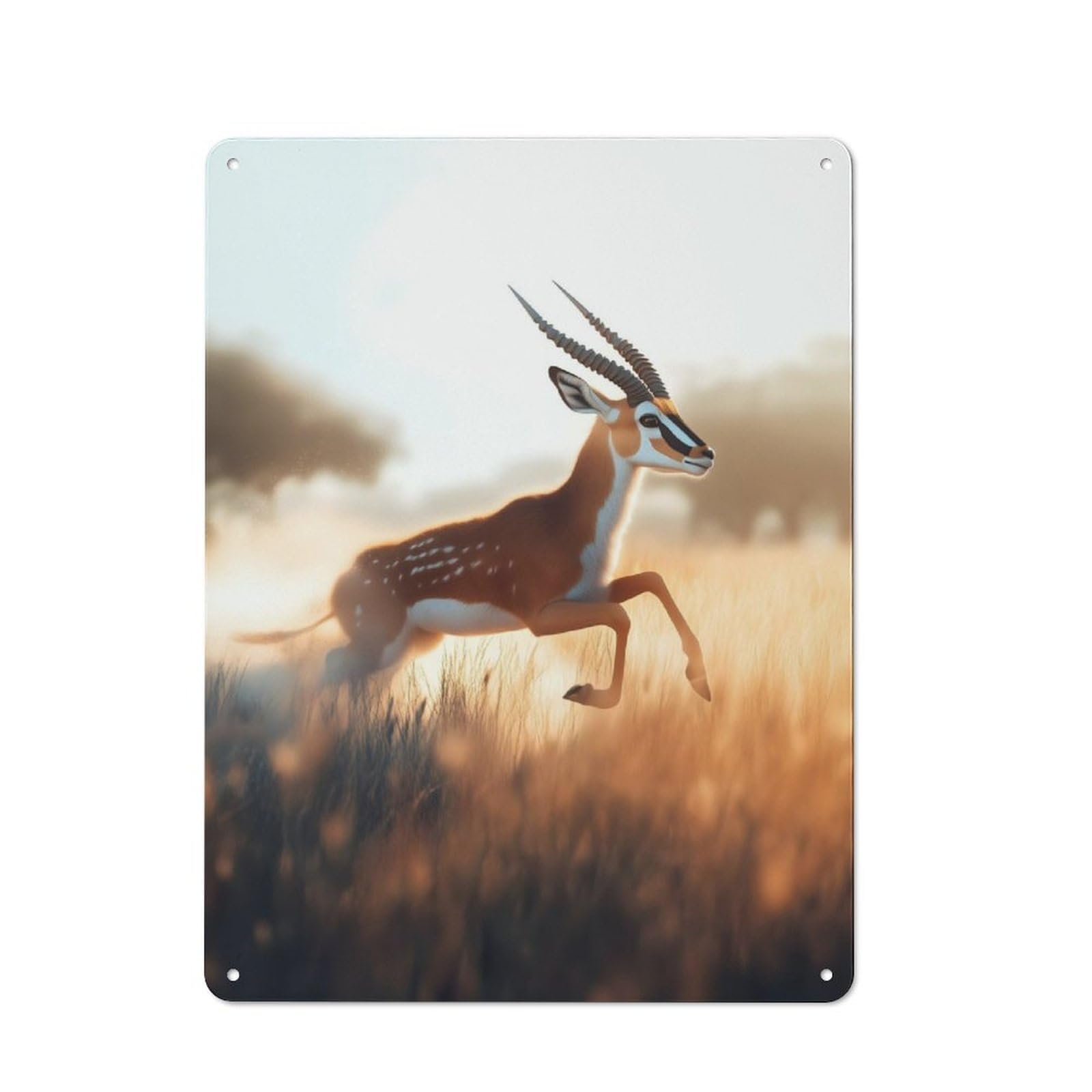 Junmoney Gazelle Leaping At Sunset Metal Sign 40X30cm With For Workshop Wall, Rustic Decor, For Garage, Workshop And Man Cave Decoration