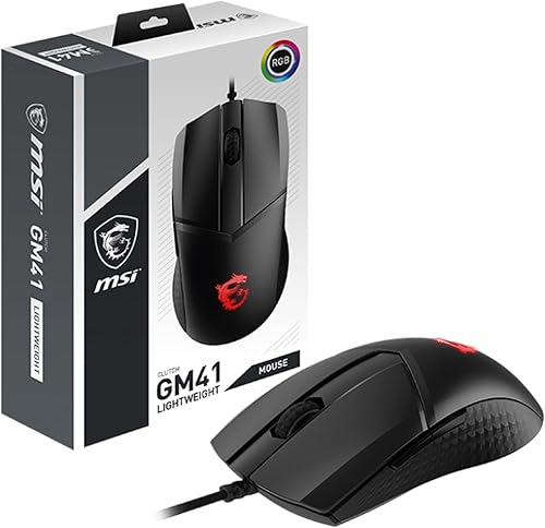 MSI Clutch GM41 - Mouse ligero para juegos, 16,000 DPI, interruptores Omron de 196.9ft, luz mística RGB, 6 botones programables, PCMac