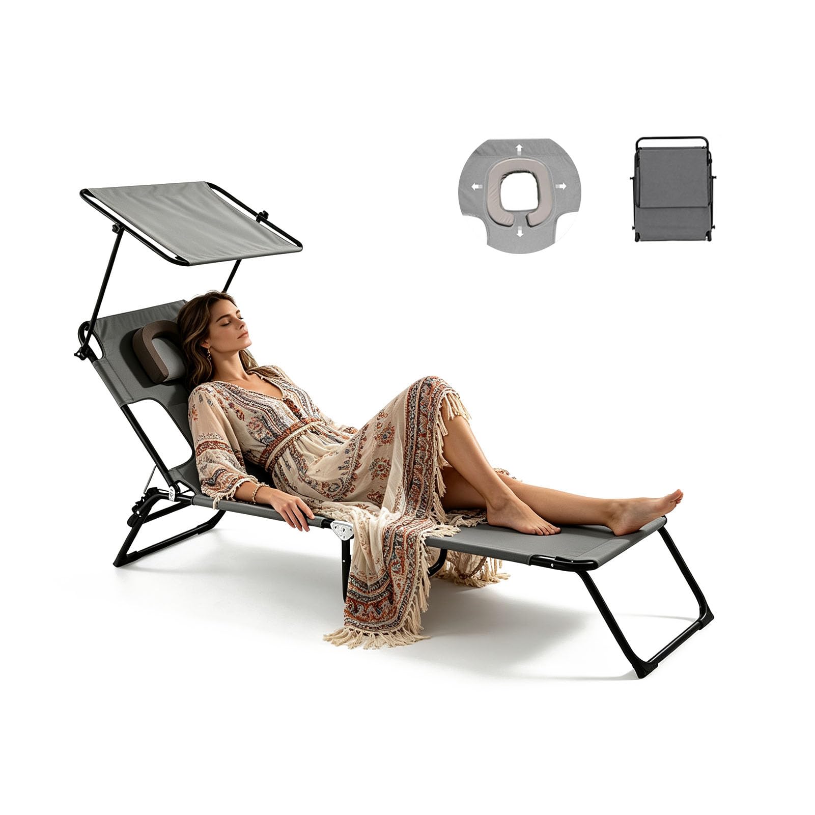 JYHCD Folding Sun Lounger with Face Hole,Garden Recliner Chair Sunbed