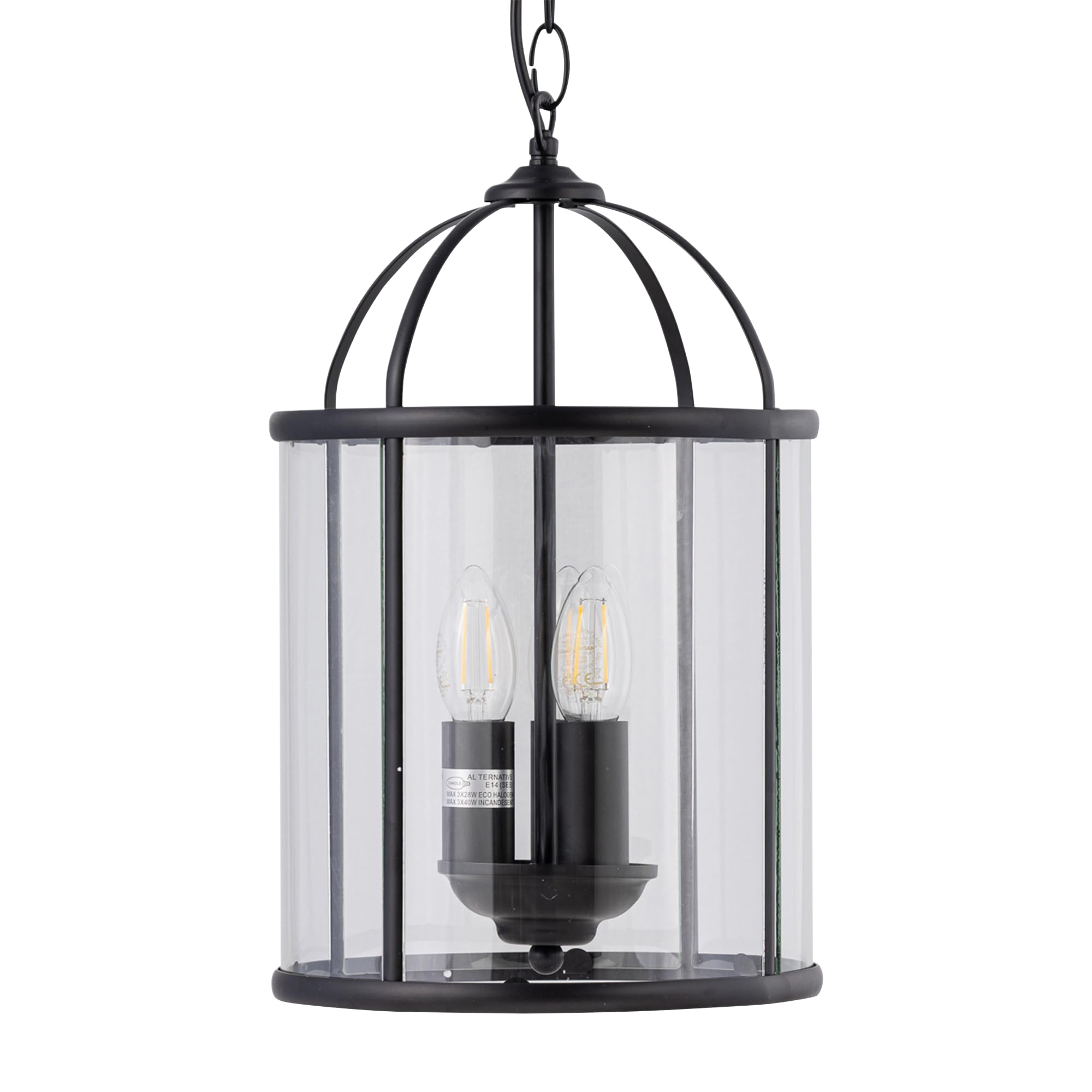 Firstchoicelighting Black & Clear Black Pendant Light With Clear Glass Panels, Traditional Lantern Style, Kitchen Island Dinging Lighting, Height Adjustable