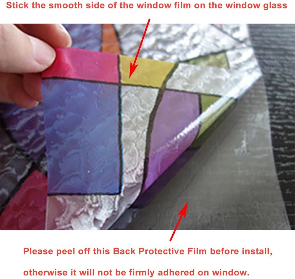VSUDO 2 Rolls 35.4" by 78.7" No Glue Color Privacy Window Film, Removable Colorful Geometric Texture Pattern Matte Window Privacy Film, Opaque Window Glass Covering, Frost Static Cling Window Sticker