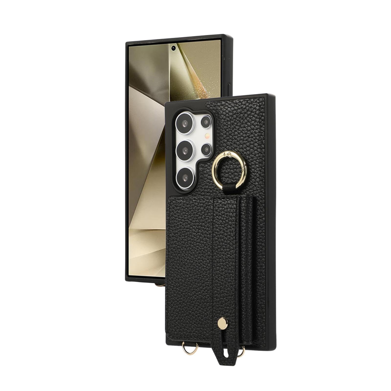Do Galaxy S25 Plus Portfel Crossbody z Kieszonką na Karty Etui na Telefon Smycz Pasek Na Nadgarstek Skórzane Etui (Do Galaxy S25 Plus/Czarny)