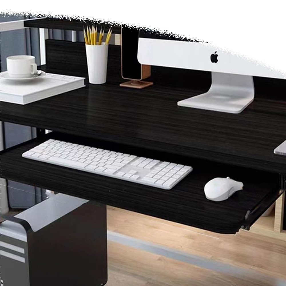 Cassetto per Tastiera Estraibile sotto Scrivania, Vassoio per Tastiera Scorrevole, 54/60/70x27cm, Supporto Tastiera per Scrivania E Tavolo PC, Porta Mouse(Black,28"x11"(70x27cm))