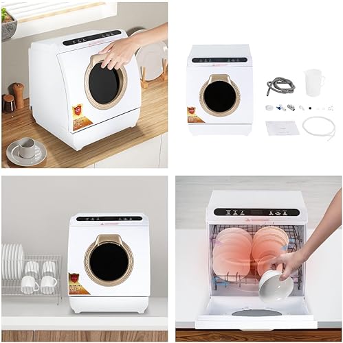 Miniatura 8 de Lavavajillas portátiles, lavavajillas de encimera, lavavajillas portátil de secado al aire con tanque de agua integrado de 7 L profundo 360 máquina