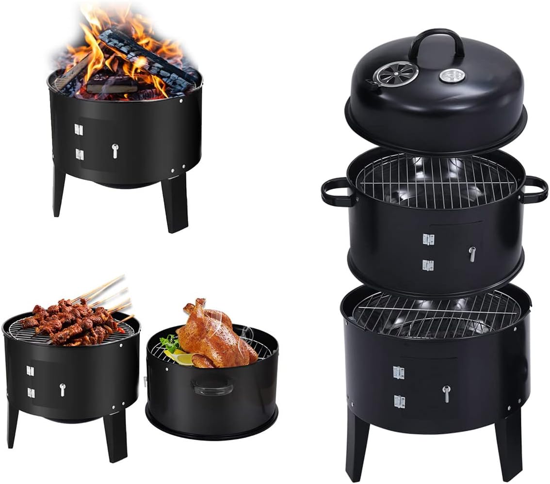 Sinbide 3-in-1 Barbecue Smoker + Thermometer and Grill for Grilling, Roasting, Smoking