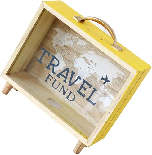 Miniatura 7 de BESPORTBLE Hucha amarilla de madera, caja de monedas, caja de dinero en efectivo, tarro de dinero para decoración del hogar u oficina