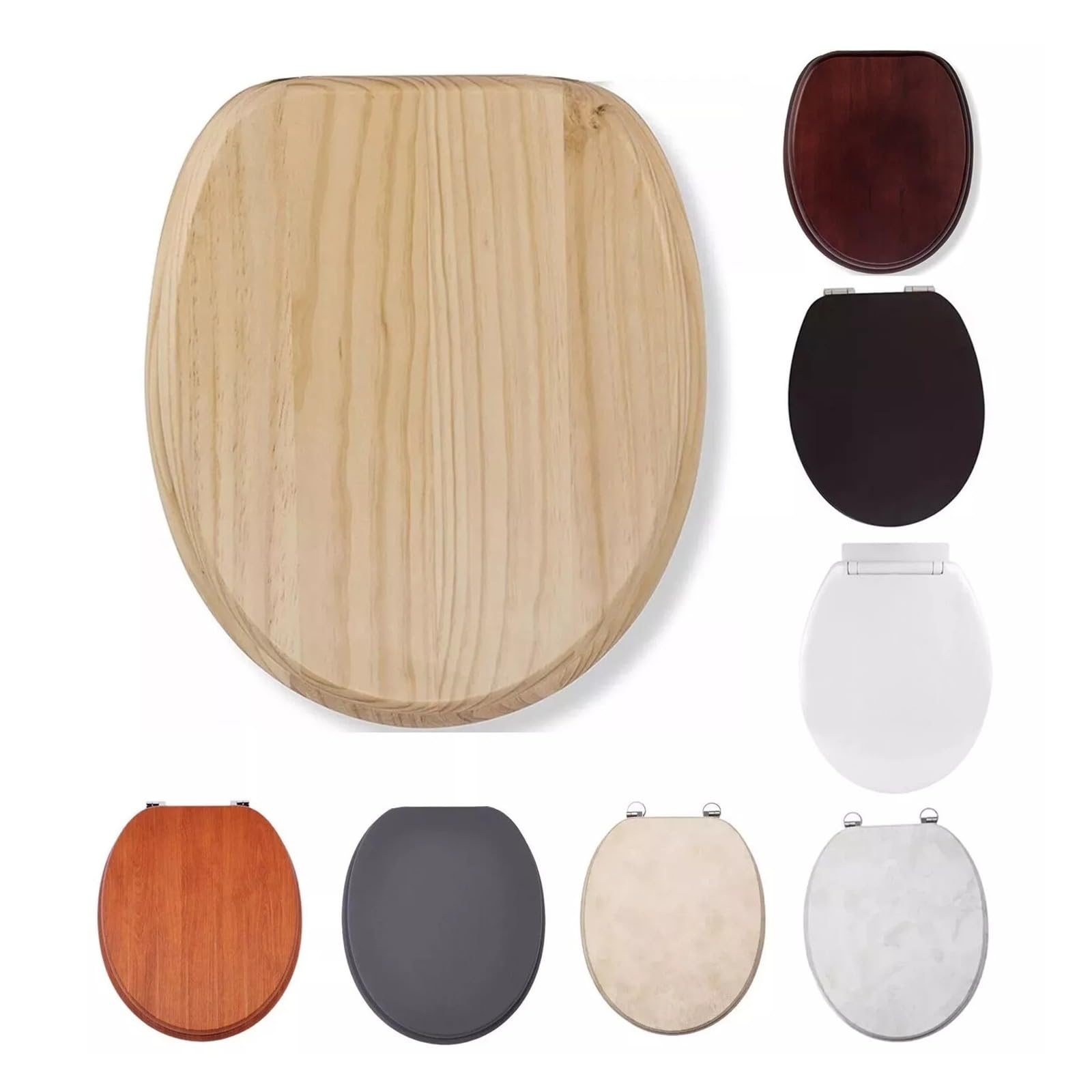 18" MDF Toilet Seat Universal Adjustable Fit Most Toilets Oval Seat┃Bathroom Standard Wooden MDF Toilet Seat | WC SEAT +Fittings (Beige Marble Stone Effect Wooden) — image 1