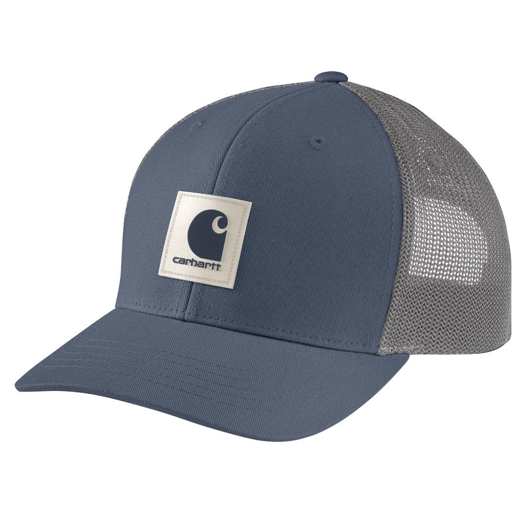 Carhartt Men's Rugged Flex Twill Mesh-Back Logo Patch Cap, Bluestone, One Size