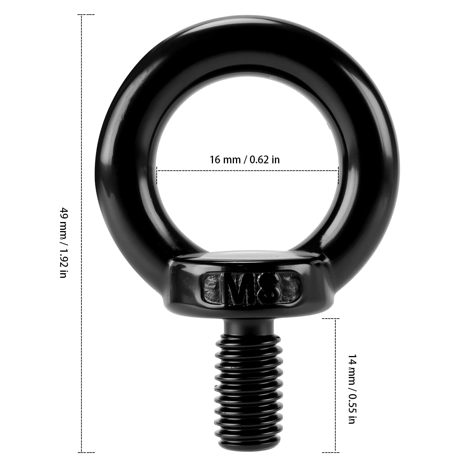 16 Piezas Tornillos de Ojo M8 x 15mm Acero Inoxidable Negro para Fijación Suspensión Colgar Industria Taller