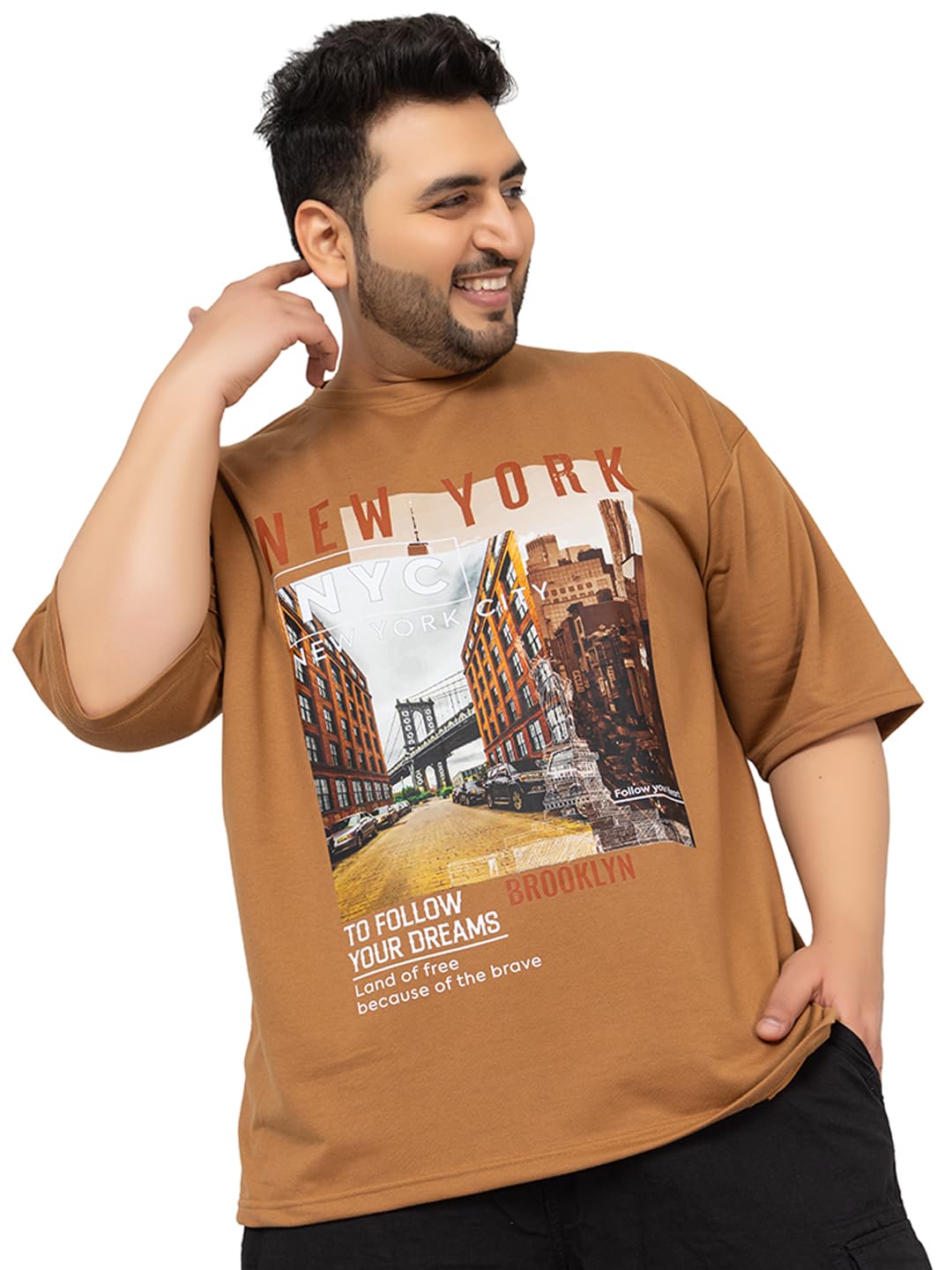 MANSLOOK Men’s Polycotton Oversized Fit Half Sleeves T-Shirt