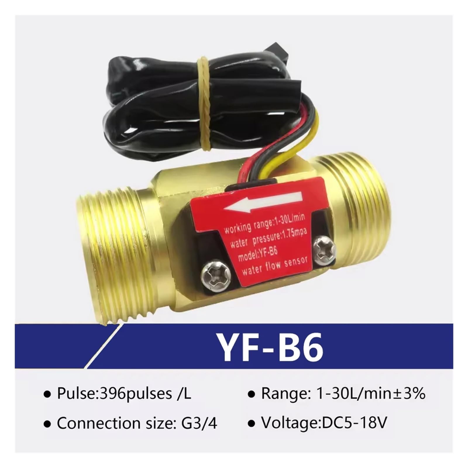Sensore di flusso dell'acqua con effetto Hall, misuratore di portata, corpo valvola in ottone, sensore di portata del liquido G1/2 Alta sensibilità(YF-B6)