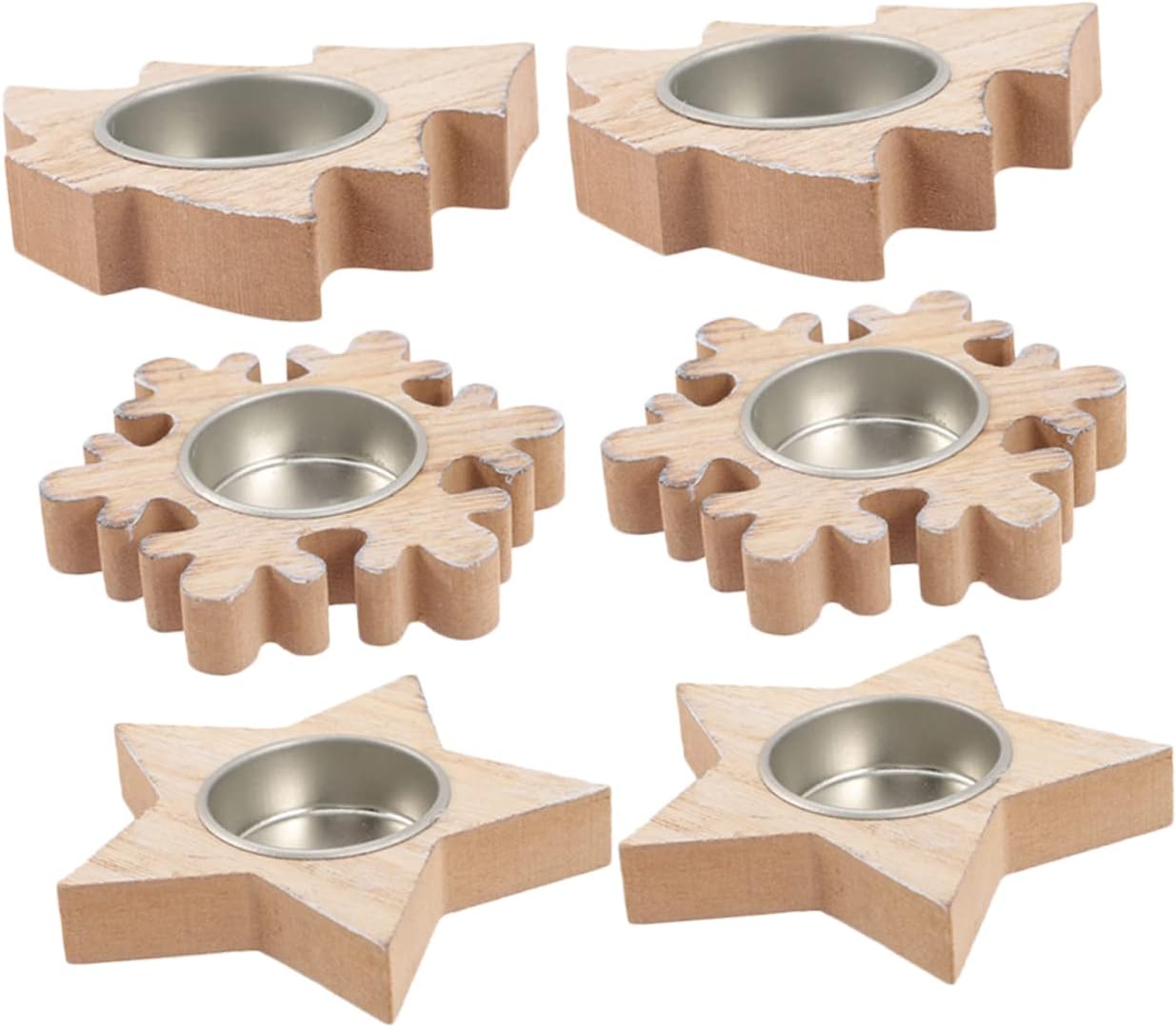 Didiseaon 6pcs Wooden Tealight Candle Holders Decorative Christmas Star and Snowflake Candle Stands for Festivities and Dinner Parties Unique Table Centerpieces