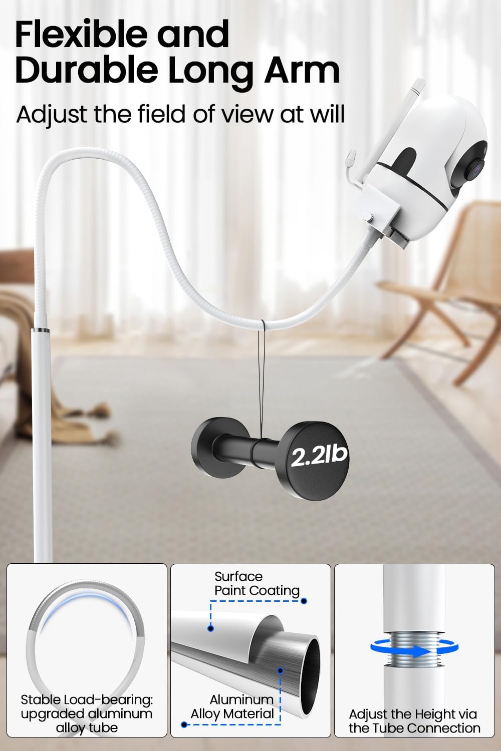 Baby Monitor Floor Stand Holder Mount Compatible with Nanit Pro/Hello Baby HB6550/HB65/HB6560/HB6340/HB6339/Camera with 1/4 Screw Mount/Infant Optics DXR-8 PRO/DXR-8 Monitor Adjustable Height