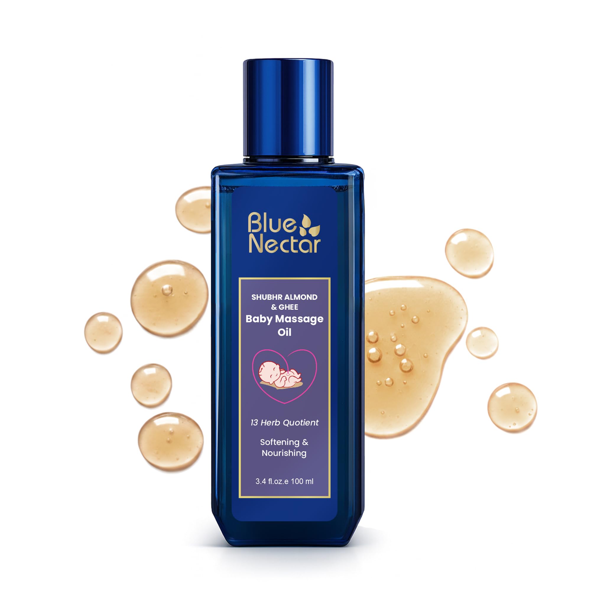 Blue Nectar Ayurvedic Baby Oil with Organic Ghee, 100% Natural Baby Massage Oil With Coconut Oil & Olive Oil | Dermatogically Tested (100ml)-image-21