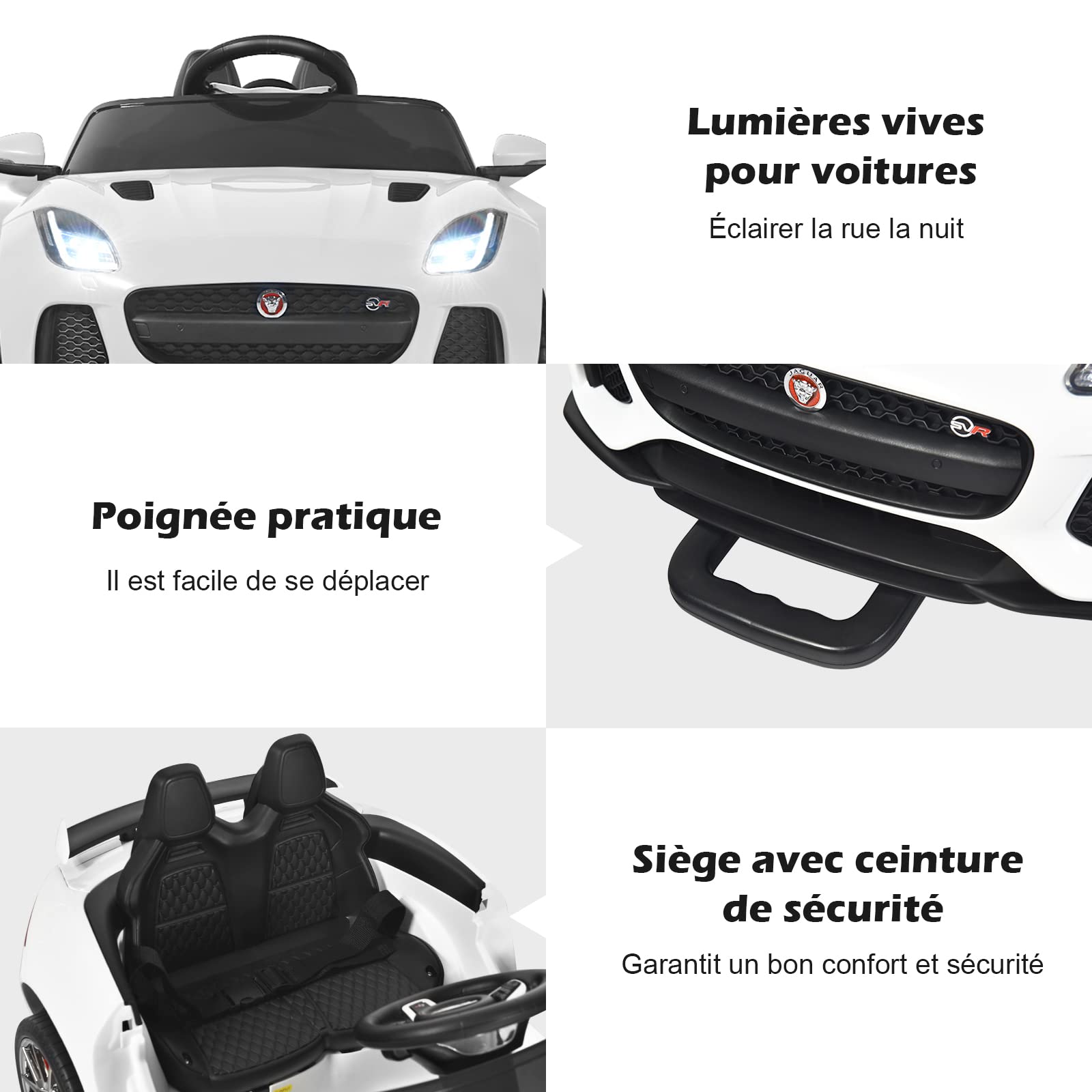 GOPLUS Jaguar Voiture Electrique Enfants 12V avec Télécommande, 3-5 KM/H Sons et Musique, Voiture Electrique Enfant 1 Place pour Enfant 3-8 Ans, Charge 25KG(Blanc)