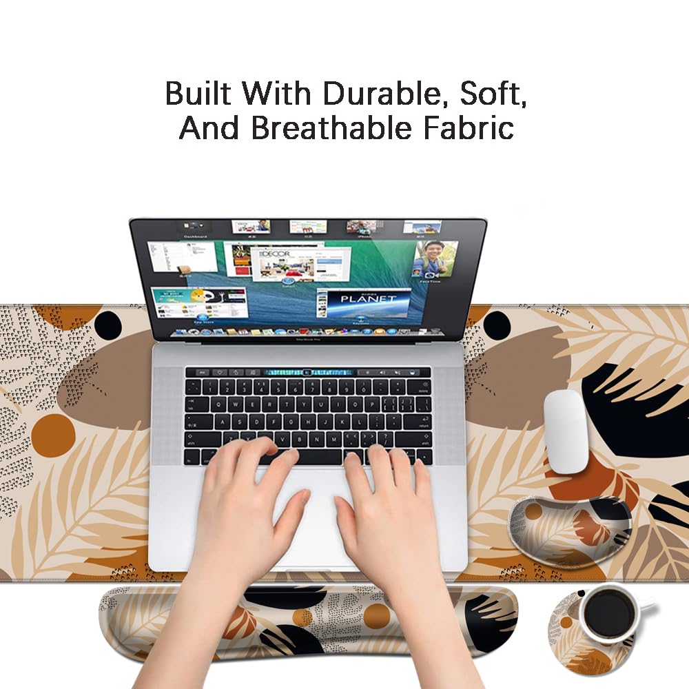 MIBITRI Set di tappetini per mouse per tastiera, tappetino per mouse da gioco esteso+supporto ergonomico per poggiapolsi per tastiera, memory foam, facile da digitare, sollievo dal dolore, tappetino
