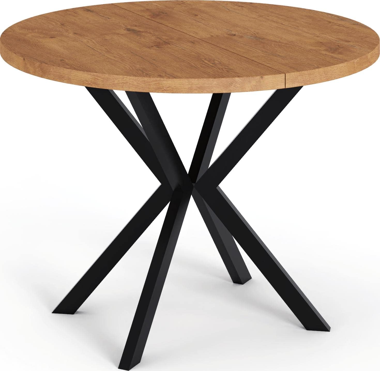 Tavolo Rotondo Allungabile Stile Industriale - Gambe Metallo, Nero, Da 100 A 180 Cm - Salvaspazio - Foto 2