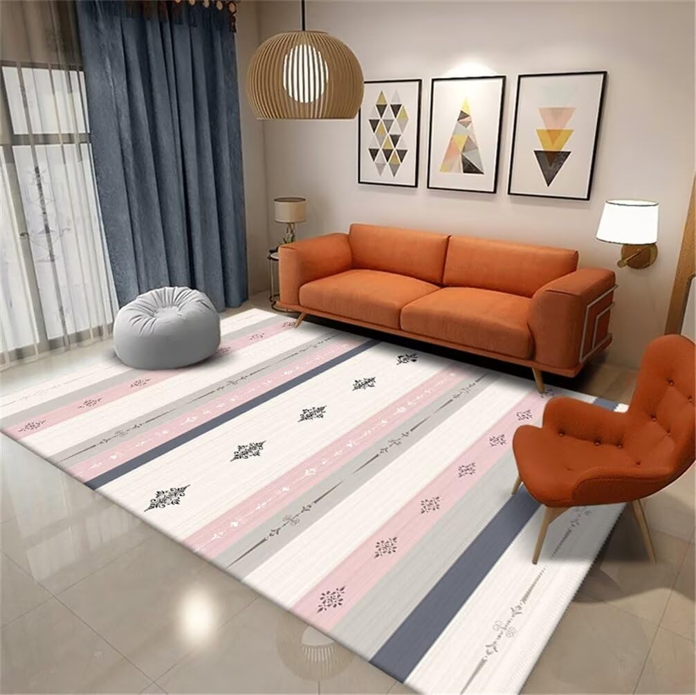 Tapis chambre ado rose 200x300cm géométrique lavable