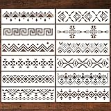 Keluna Aztec Stencils - 12 Pcs Boho Borders Pattern Stencils for DIY Wall & Wood Canvas Painting