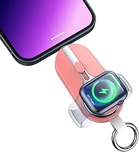 Keychain Portable Charger for IOS,3000mAh Mini Power Bank for Apple Watch,Travel Wireless Magnetic Battery Pack Compatible with Apple iWatch Accessories Series 9,8,UItra,7,6,5,4,3,2,1,SE,Nike,Pink