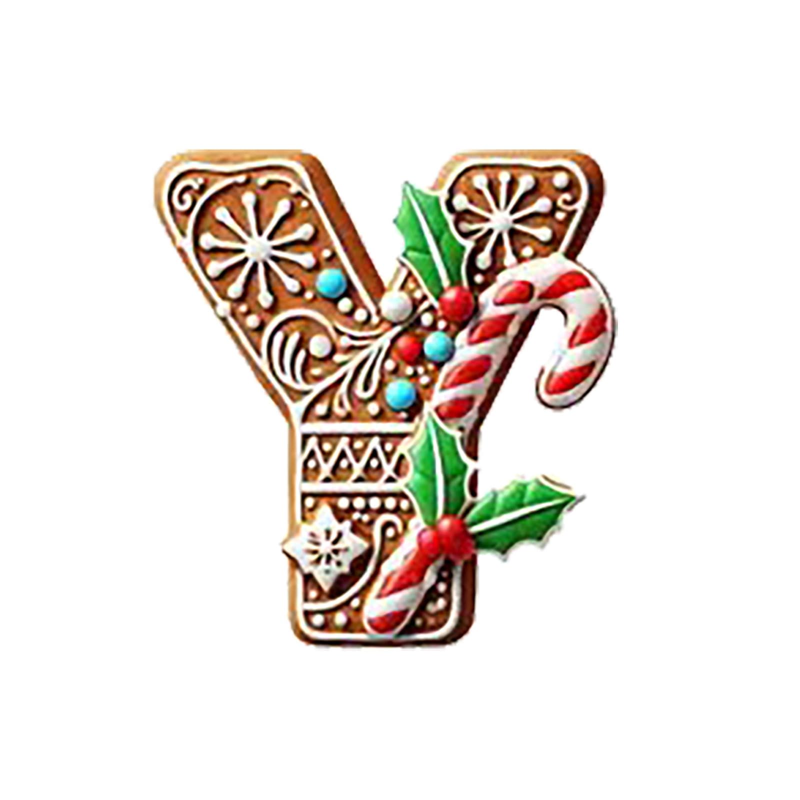 26 Gingerbread Alphabet Ornaments for Christmas Tree Candy Cane Initial Letter Y Pendant with Berries Pattern Mini Monogram Hanging Decorations for Party Gifts DIY Decor