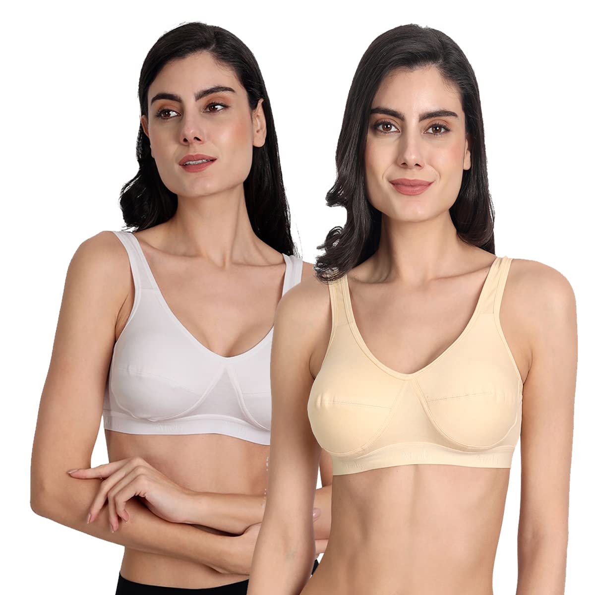 Women's Cotton Non-Padded Non-Wired Ful Coverage Sports Bra Pack of 2-image-31