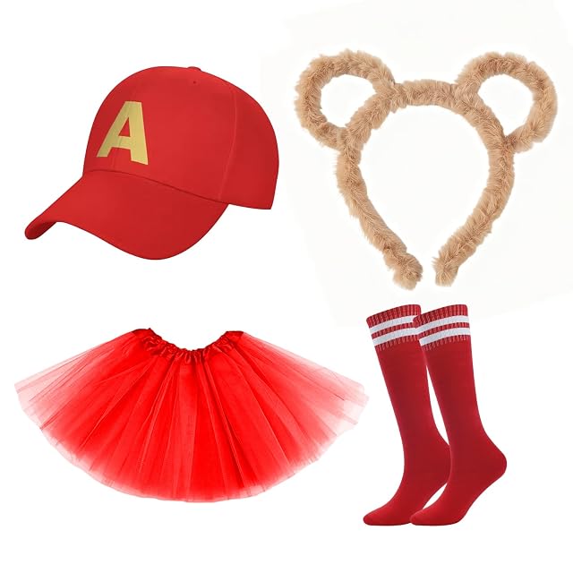 WSOAFVK Set 5 Piezas Disfraz Ardilla Rayada, Traje de Ardilla de Dibujos, Diadema Orejas, Gorro, Falda Tutú