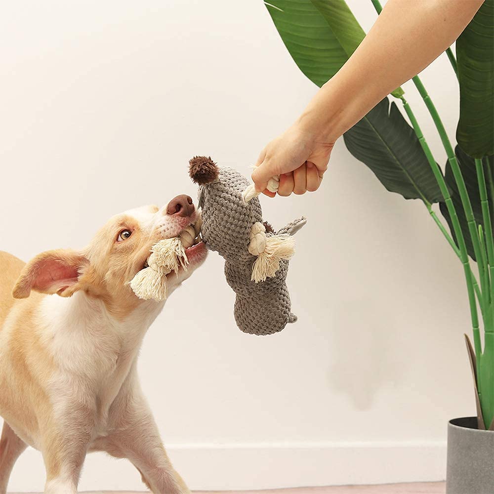 Sedioso Hundespielzeug, Tauziehen Plüschhundespielzeug, süßes quietschendes Hundespielzeug mit Crinkle-Papier, gefüllte Hundekauspielzeug für Welpen, kleine, mittlere, große Hunde (Grau(Donkey))