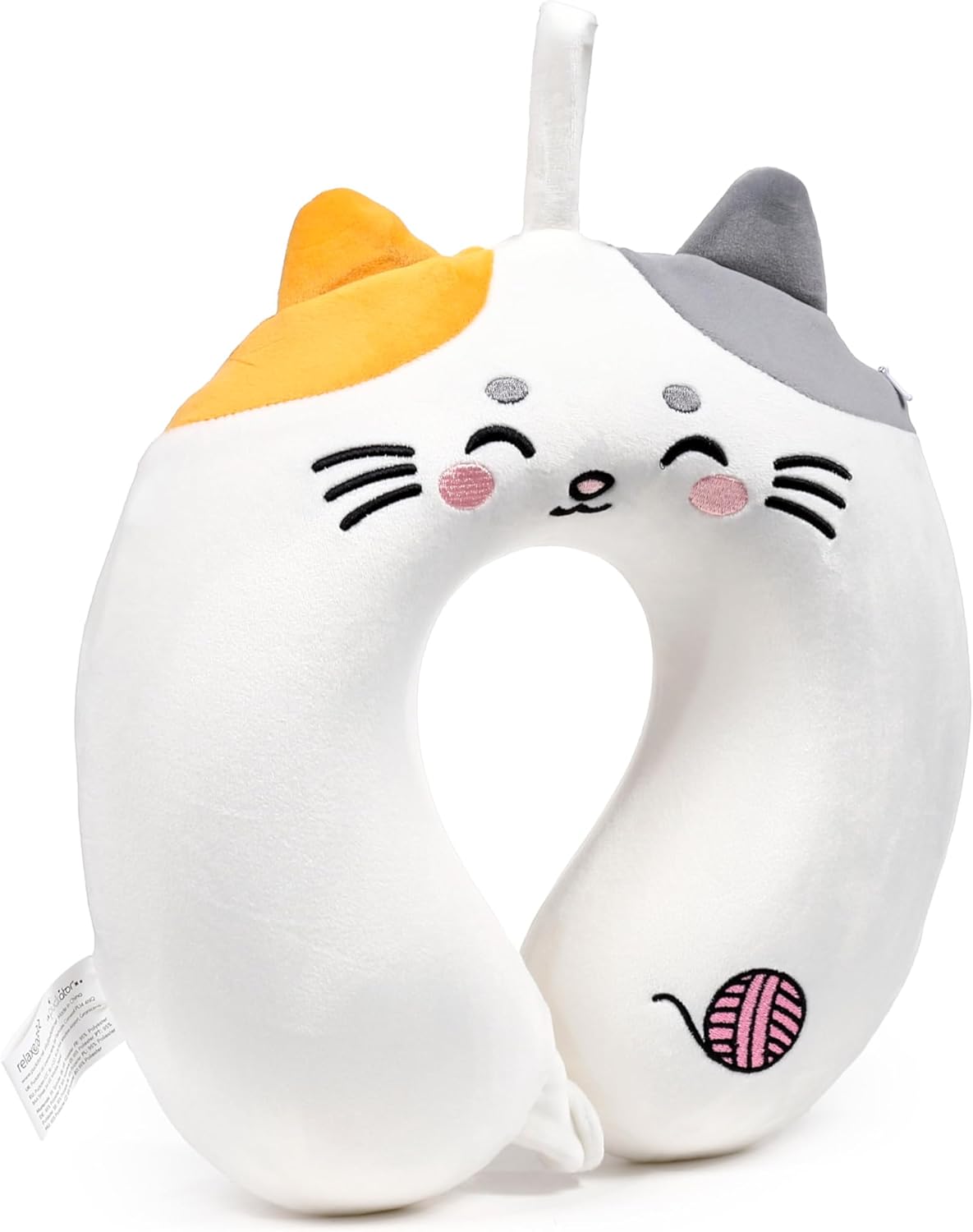 Relaxeazzz Lola the Cat Adoramals Plush Memory Foam Travel Pillow – Neck Flight Airplane Pillow For Travel – Kids Neck Pillows Cushion For Sleeping Neck Pain Adults – Airport Essentials