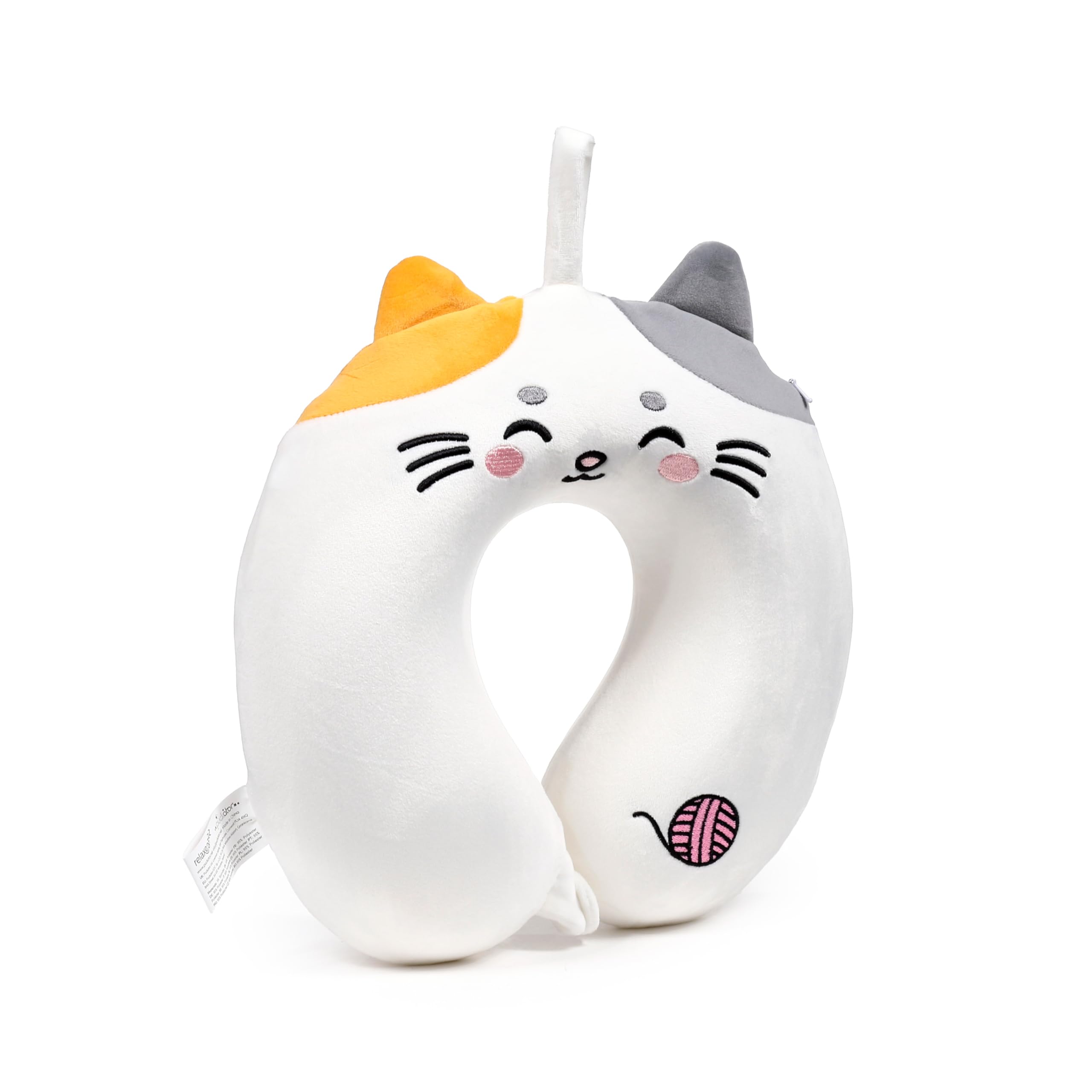 Relaxeazzz Weiß Lola The Cat Adoramals Plush Memory Foam Travel Pillow - Neck Flight Airplane Pillow For Travel - Kids Neck Pillows Cushion For Sleeping Neck Pain Adults - Airport Essentials