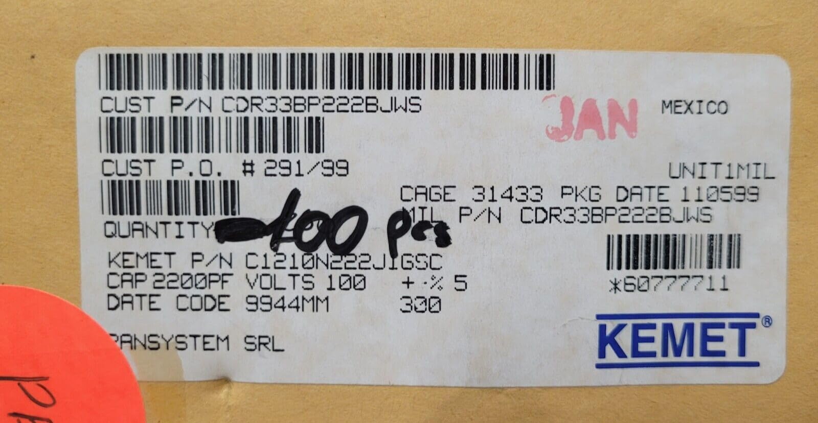 Generic (1 PC) CDR33BP222BJWS KEMET Compatible with CAP CER SMP MLC HI-REL