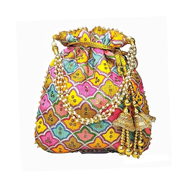 DUCHESS Multi Potli Bag with Tassel Pearl Handle For Wedding and Party For Women - Image 3