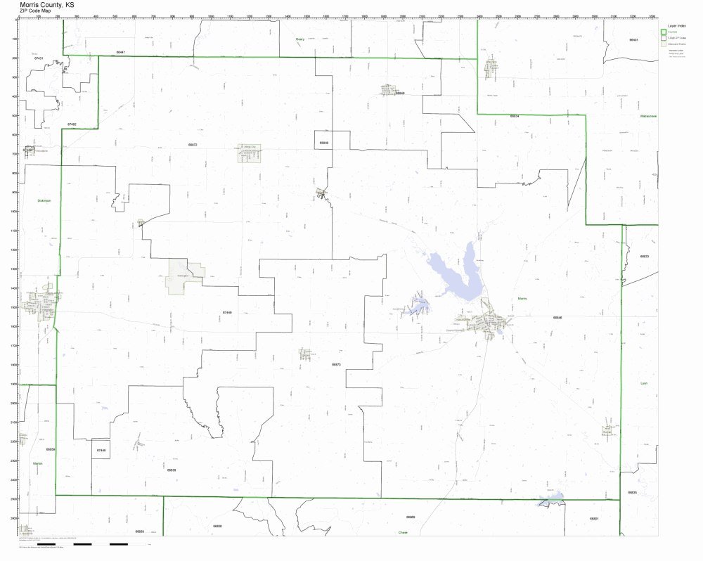 Morris County, Kansas KS ZIP Code Map Not Laminated Office