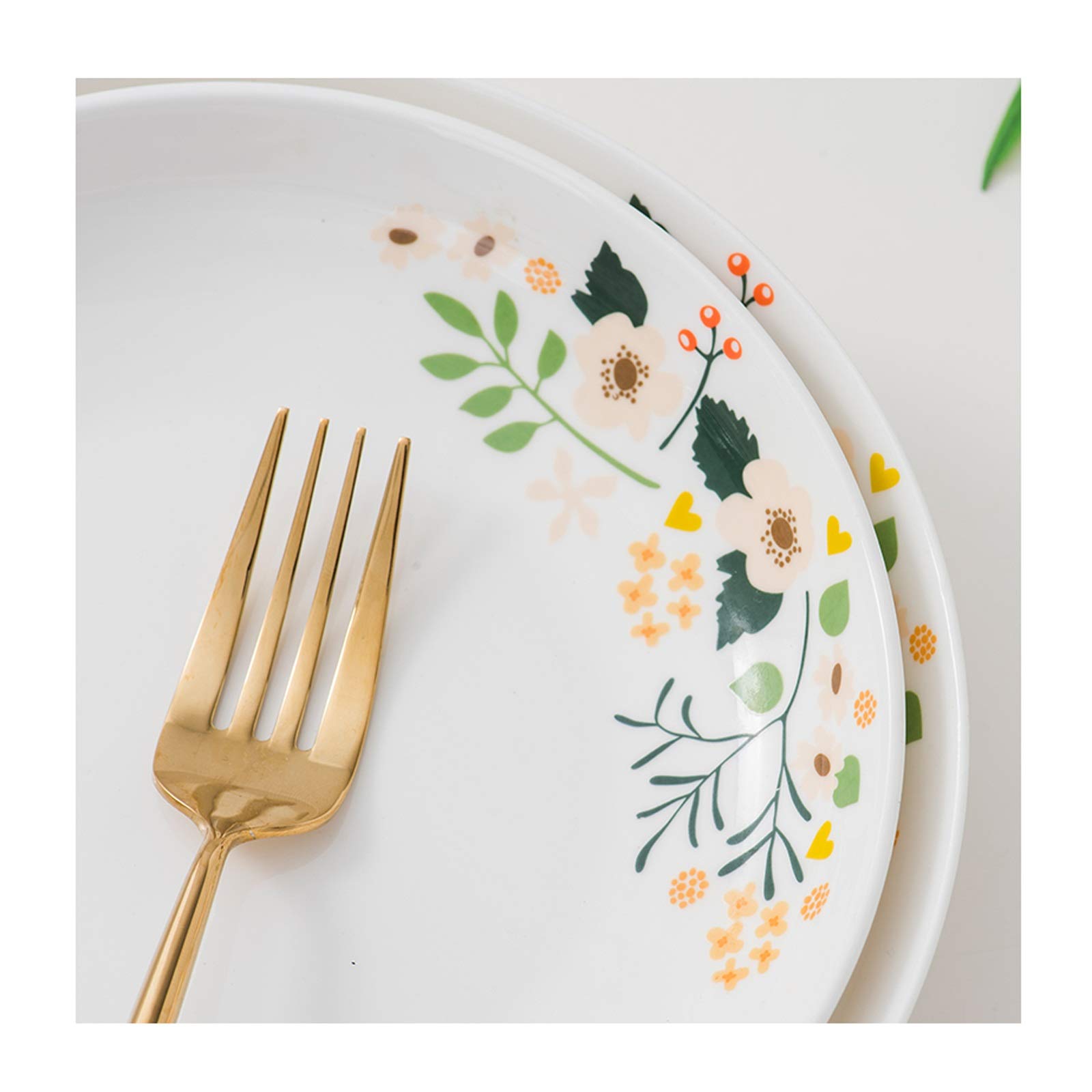 Assiettes Plates Plaque de dîner en céramique Blanche avec Motifs Floraux, Plaque Profonde Convient à la Soupe, aux pâtes, à la Salade, auxsert, au Four Micro-Ondes et au Lave-Vaisselle. Assiette