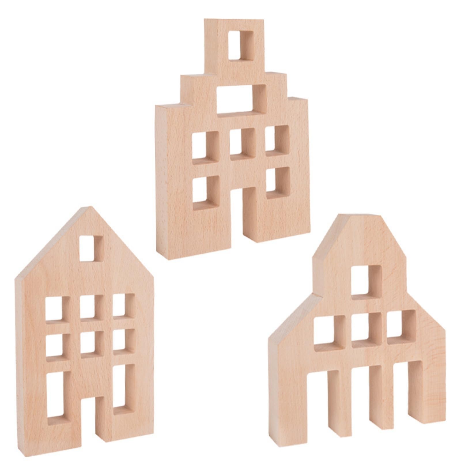 Colcolo Children Building Blocks Kit Case Minimal House Blocchi Costruzione Giocattolo Impilabile Decorazione Legno Creativa in Faggio con Finestre Intagliate