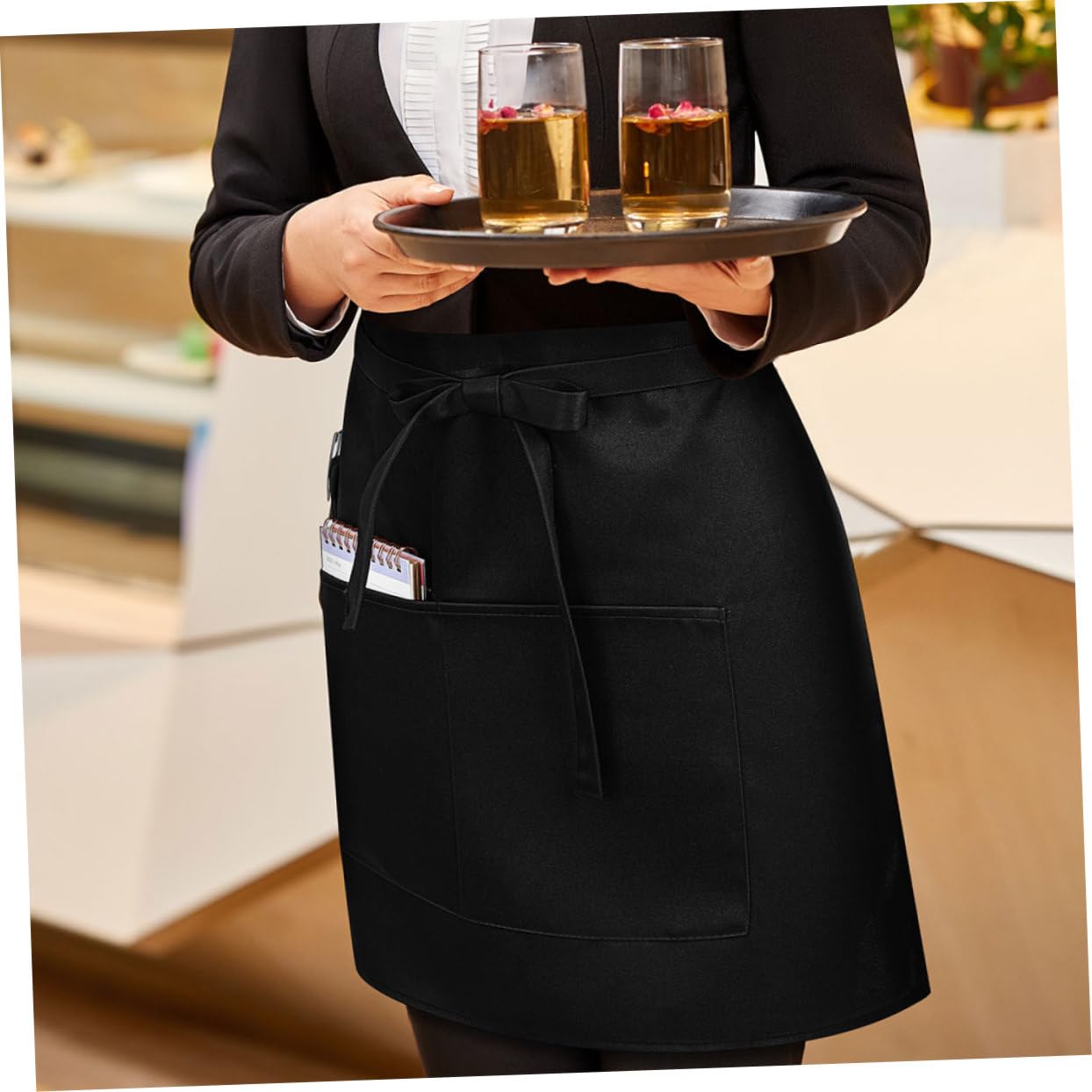 Mikinona 5piezas Delantal De Camarera Corto con Delantal De para Cafeterias y Restaurantes De Servicio para Camareras con Cinturón De Clip