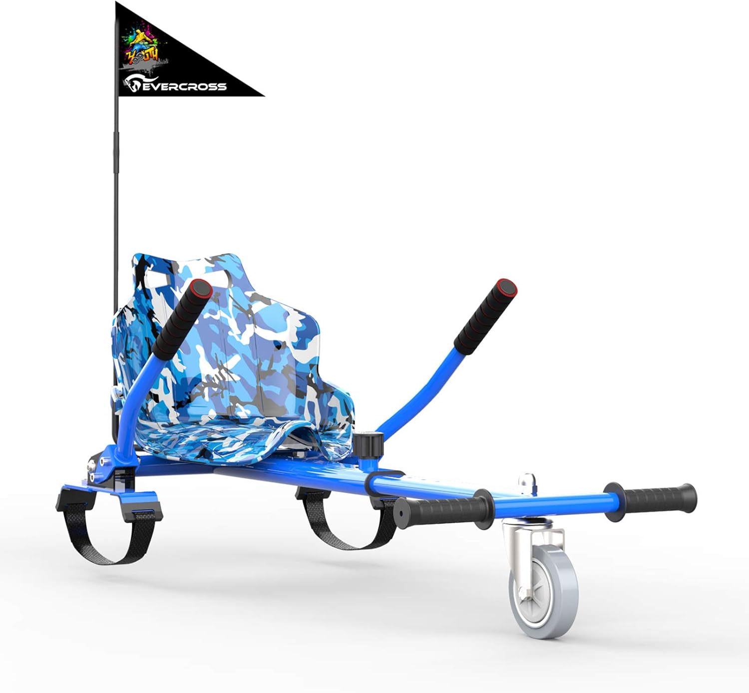EVERCROSS Hoverboard Seat Attachment, New Gen Hoverboard Seat with Safety Brake System, Hoverboard Attachment with Adjustable Frame Length for 6.5" 8" 10" Hoverboard, Suitable for Kids & Adults Camouflage Blue
