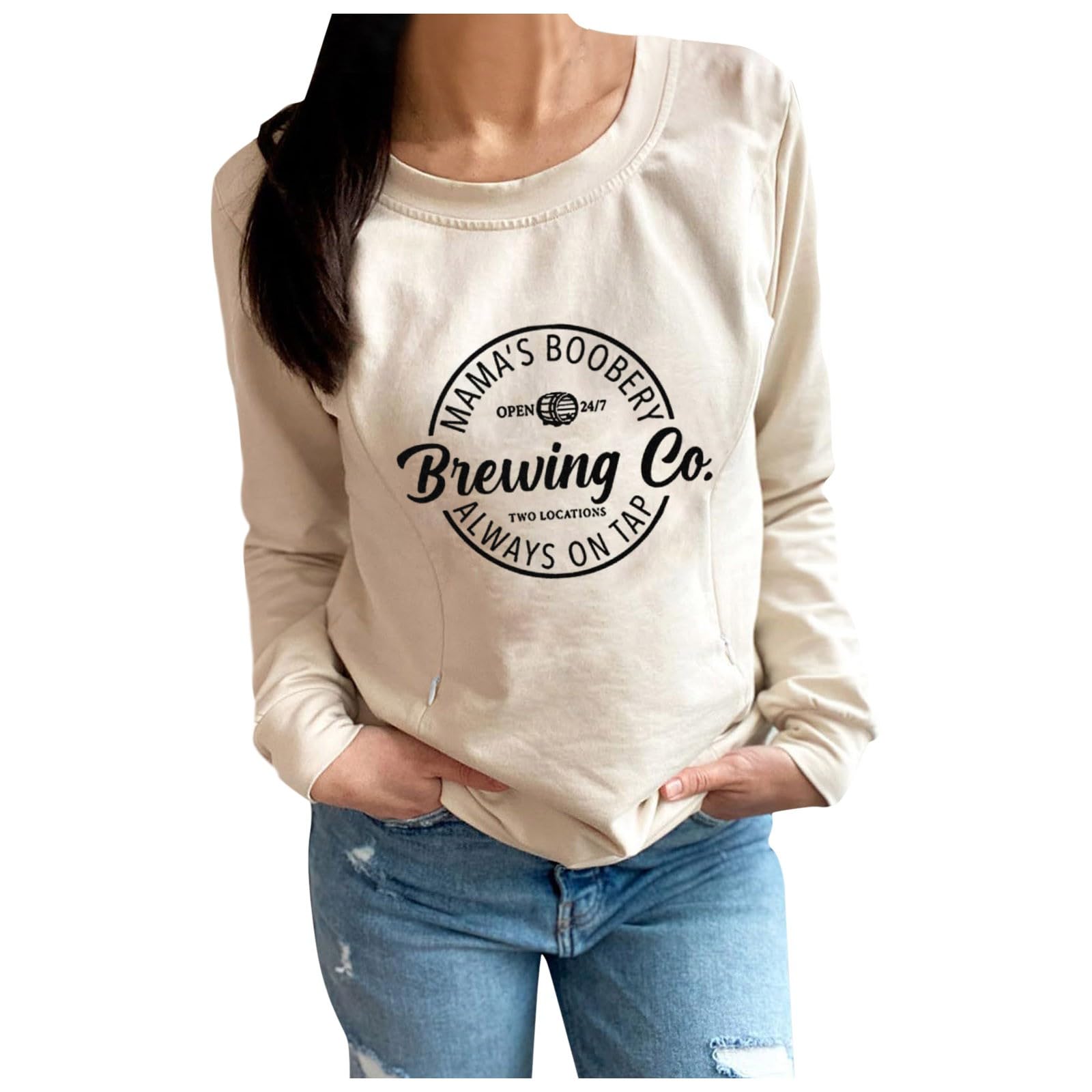 Sweat-Shirt Zip sur Le Devant Maternité allaitement Hauts Vêtements d'allaitement à Manches Longues